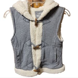 Mudd  Hooded Sweatshirt Vest Faux Fur Trim and Lining  Gray Girls M (10/12)  NEW
